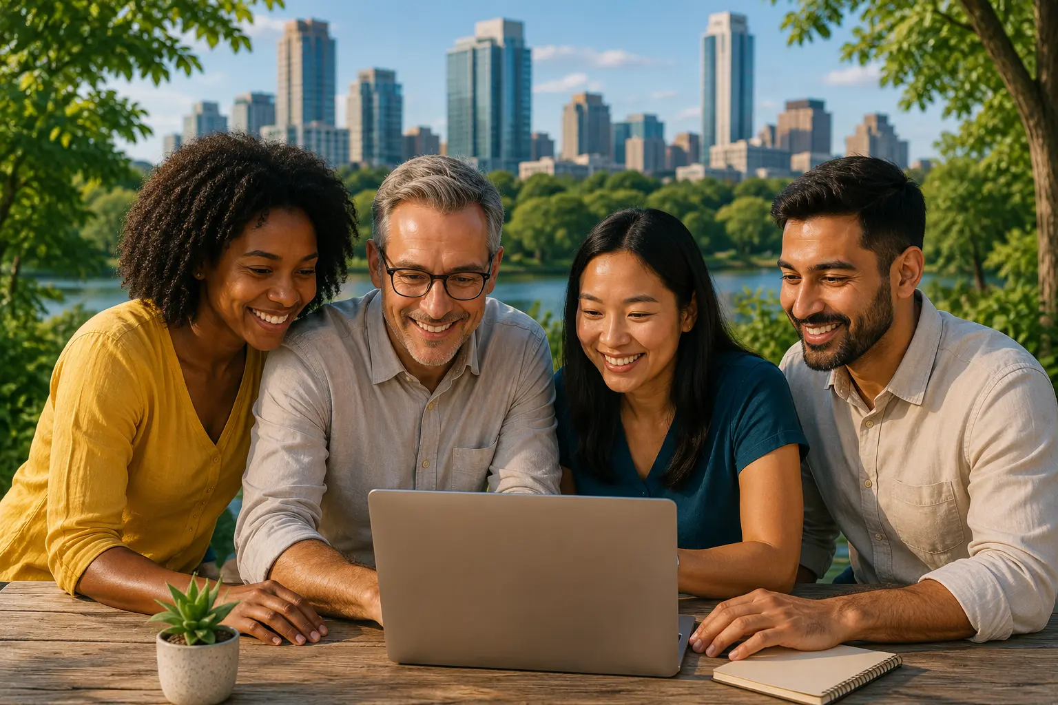 Collaborative Austin team growth - diverse professionals scaling online